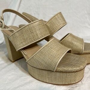 Cult Gaia Women's Natural Raffia Sandals Block Heel Size 40